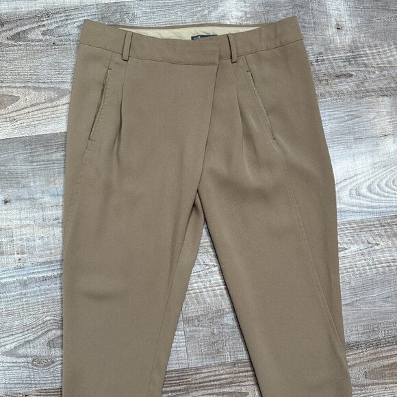 VINCE. Women's Size 6 Asymmetric Harem Trousers Leather Trim Brown Taupe - Picture 6 of 16